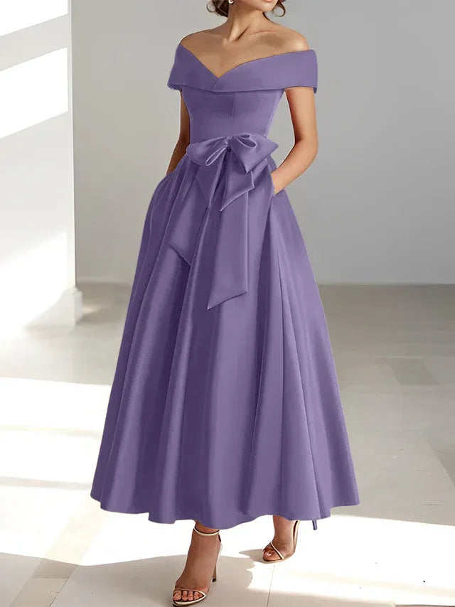 A-Linie/Prinzessin Schulterfreies Ärmelloses Knöchellanges Kleid der Brautmutter mit Taschen