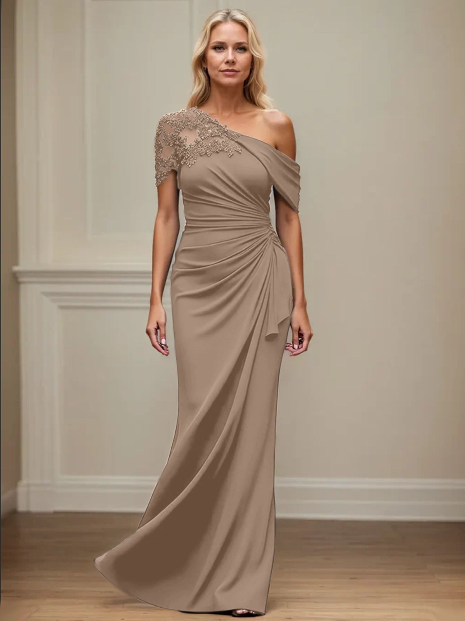 Trumpet/Meerjungfrau Mutter-der-Braut-Kleid mit asymmetrischem Schnitt und Applikationen