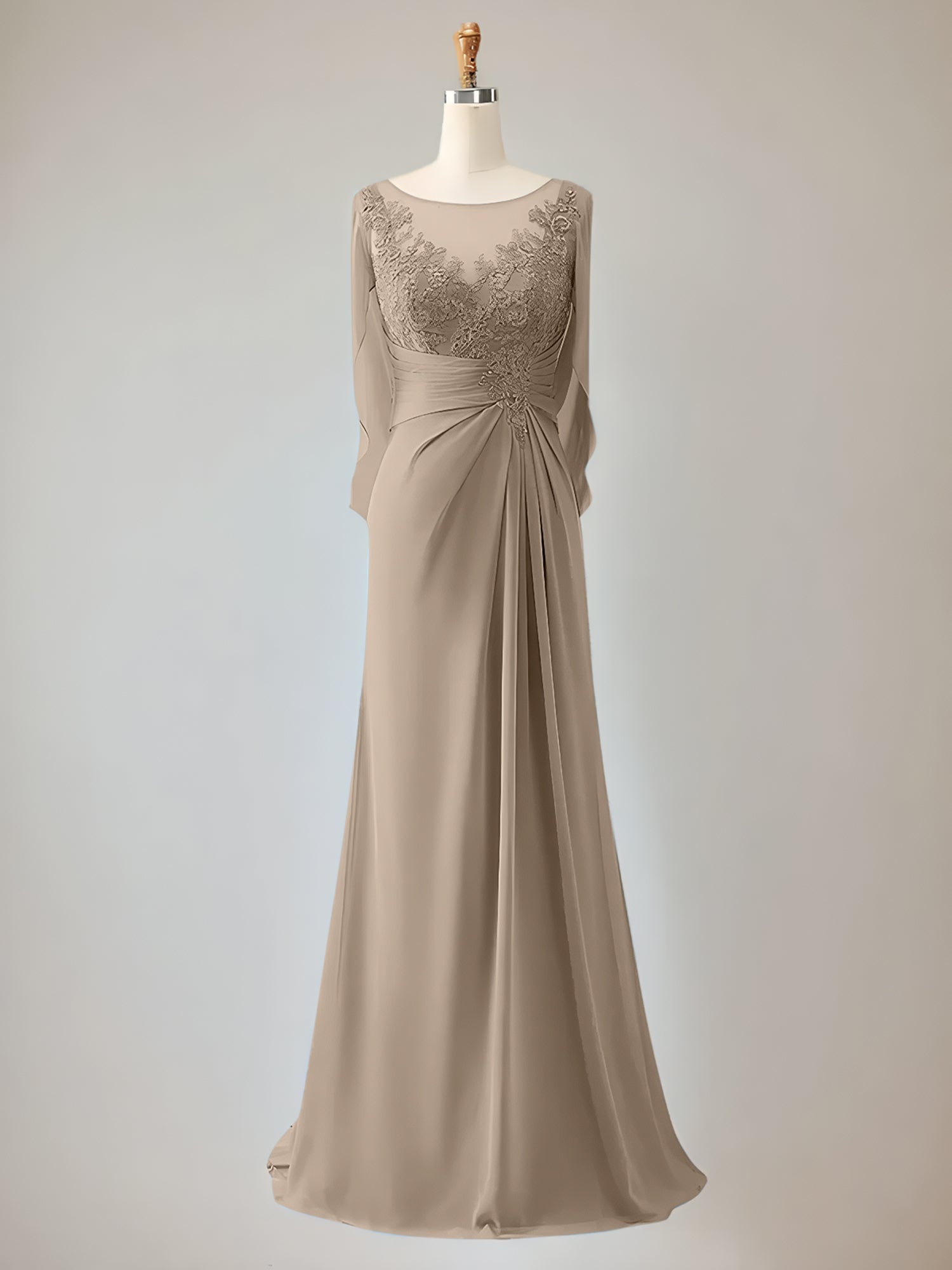 Trumpet/Mermaid Chiffon-Mutter-der-Braut-Kleid mit Rundhalsausschnitt, 1/2-Ärmeln und Perlenbesatz
