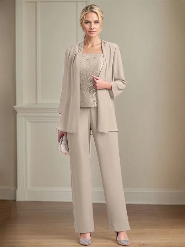 Combinaison mère de la mariée en chiffon, col carré, sans manches, longueur au sol