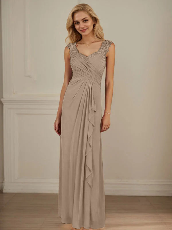 Champagner A-Linien Herzausschnitt Falten Mesh Kleid
