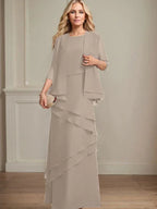 Abito da madre della sposa in chiffon a colonna con scollatura a U e lunghezza fino a terra