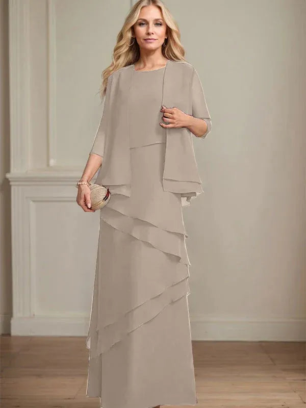 Schmaler Schnitt Ausschnitt bodenlanges Chiffon Kleid für die Brautmutter