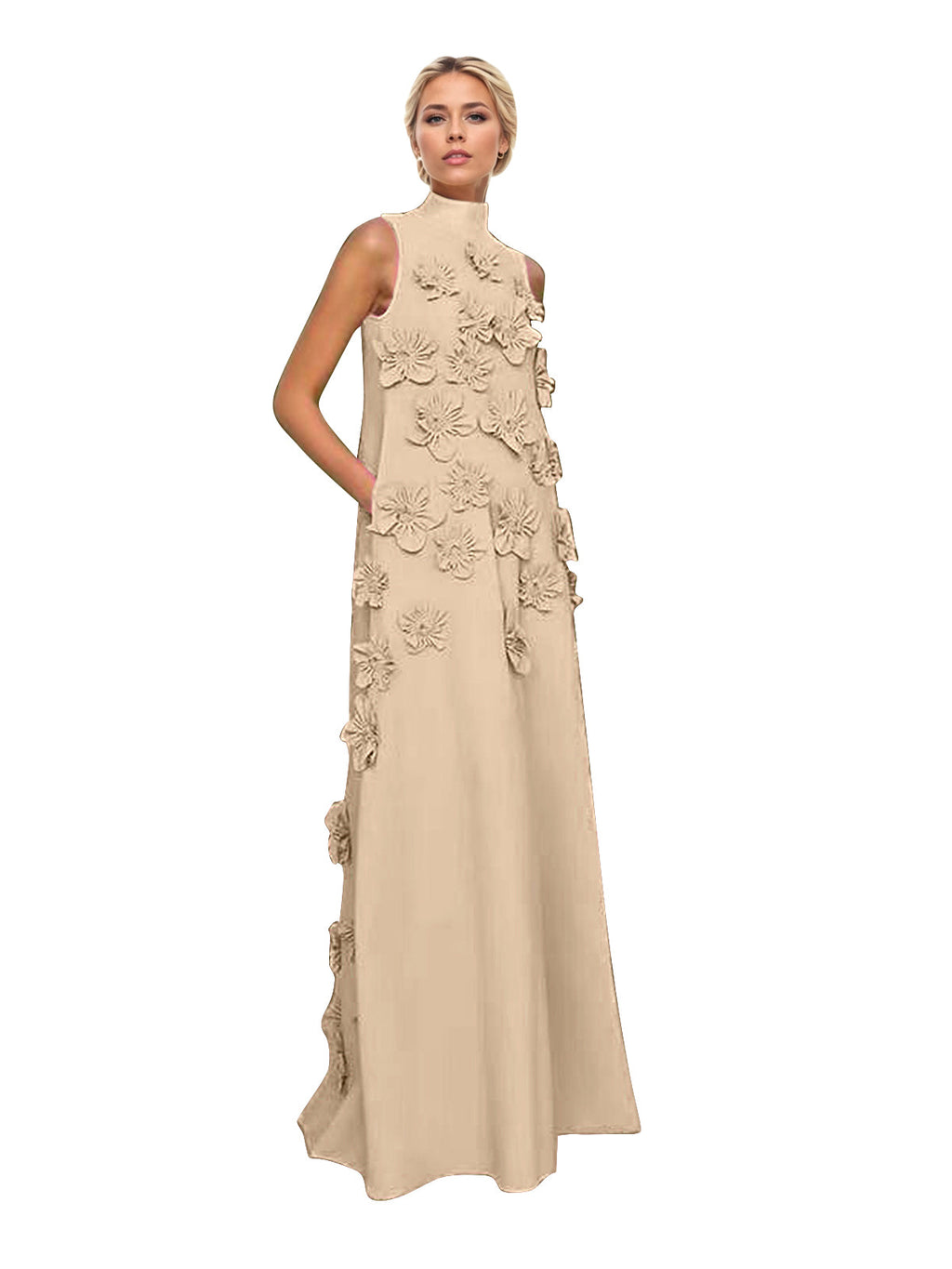 Vestido Longo Hank com Aplicação de Flores