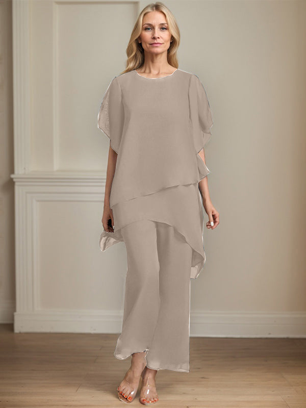 Combinaison/pantalon séparé en chiffon à col rond longueur cheville robe mère de la mariée