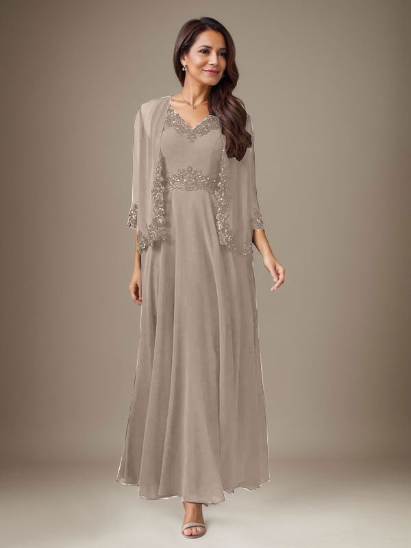 Pflaume A-Linie Pailletten Chiffon Kleid