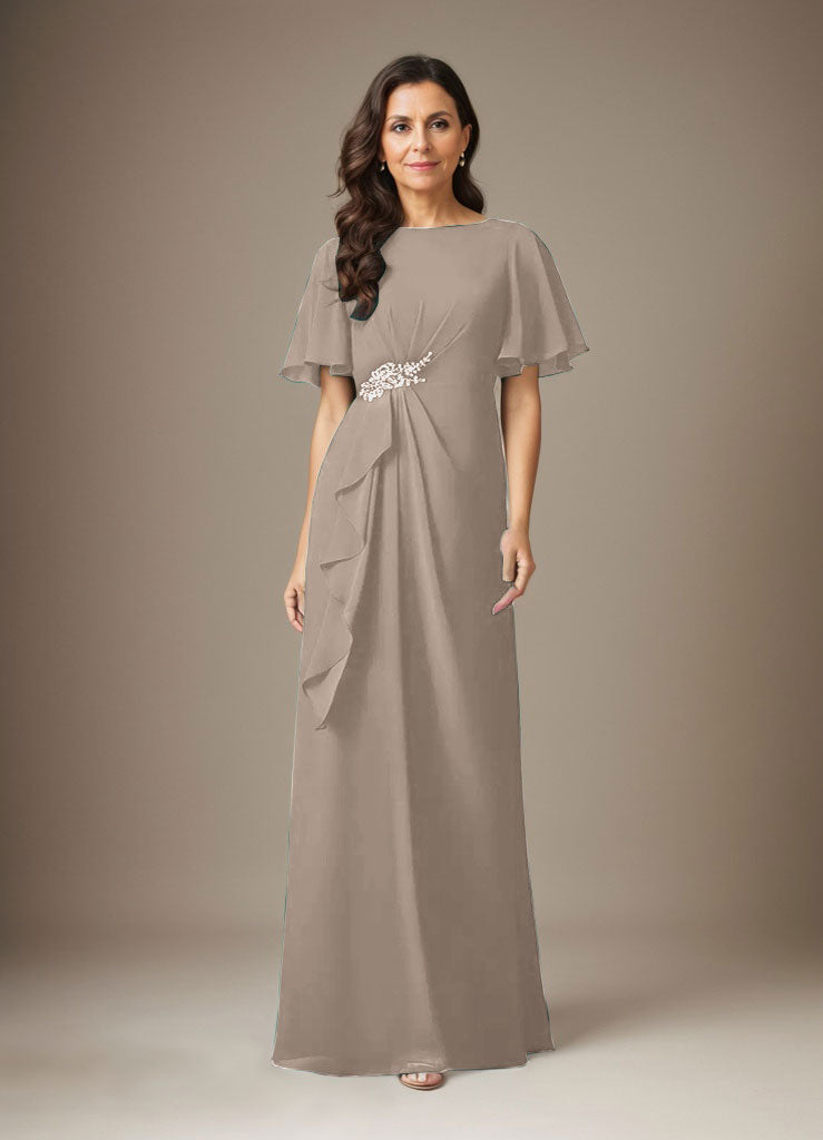 Dunkelmarineblaues Etuikleid mit Perlenbesatz aus Chiffon