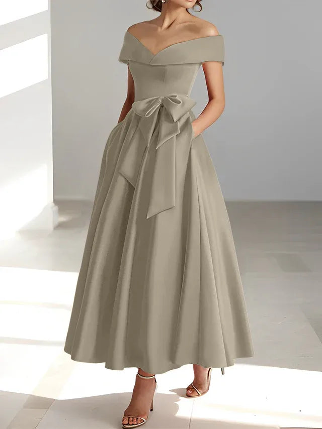 A-Linie/Prinzessin Schulterfreies Ärmelloses Knöchellanges Kleid der Brautmutter mit Taschen
