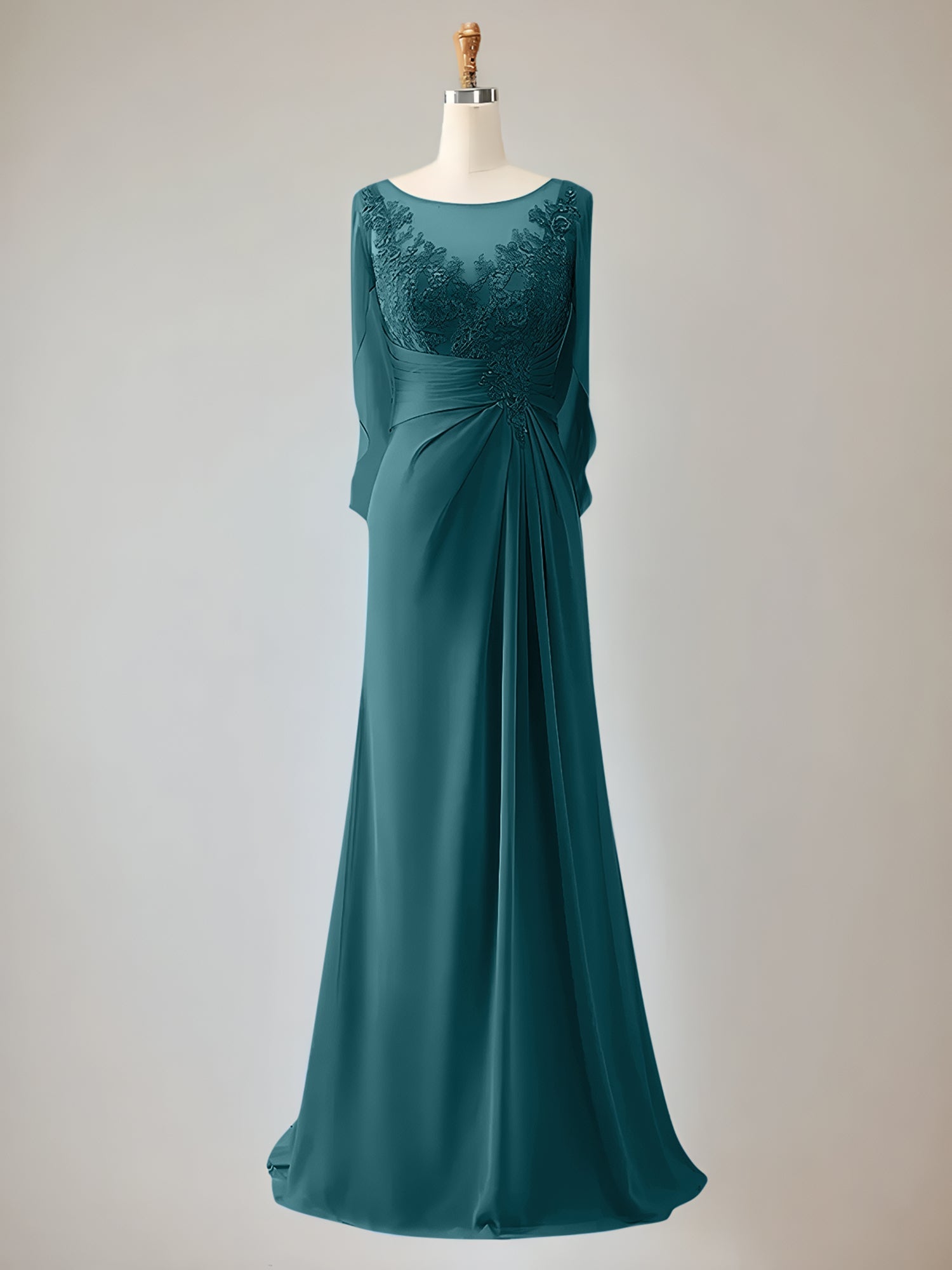 Trumpet/Mermaid Chiffon-Mutter-der-Braut-Kleid mit Rundhalsausschnitt, 1/2-Ärmeln und Perlenbesatz