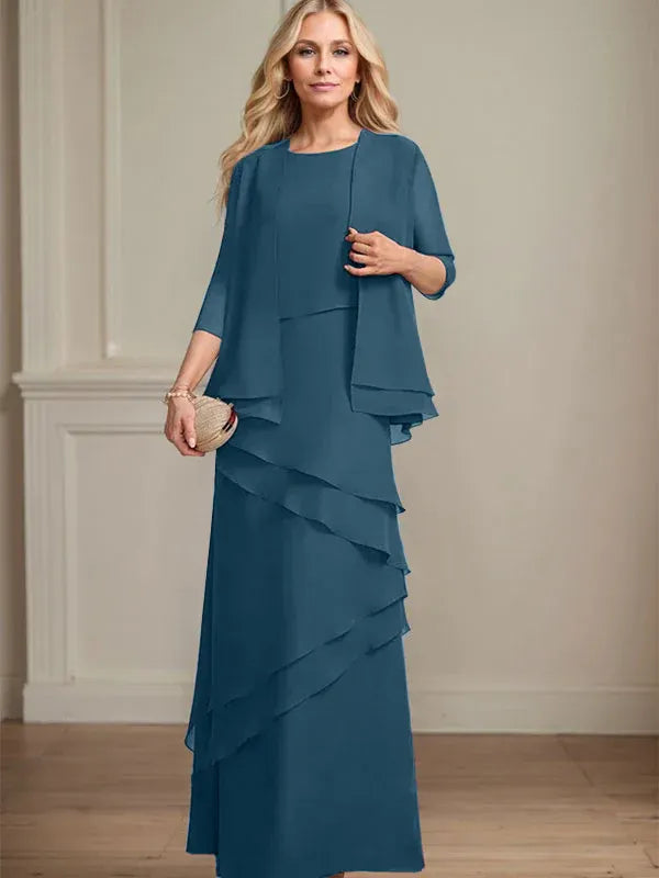 Schmaler Schnitt Ausschnitt bodenlanges Chiffon Kleid für die Brautmutter