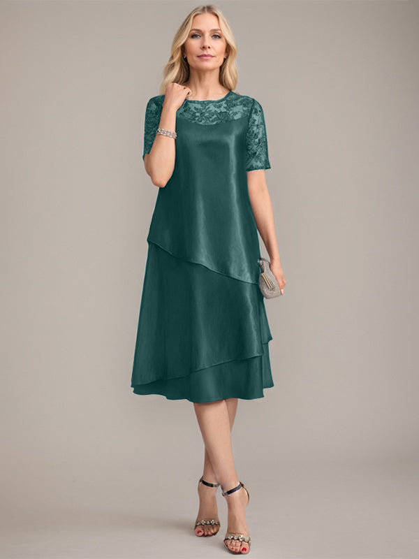 A-Linien Rundhals knielanges Mutter der Braut Kleid mit Applikationen & Pailletten