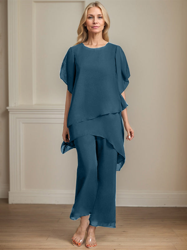 Combinaison/pantalon séparé en chiffon à col rond longueur cheville robe mère de la mariée