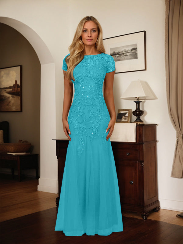 Dark Navy Mermaid Scoop Sequins Tulle Dress