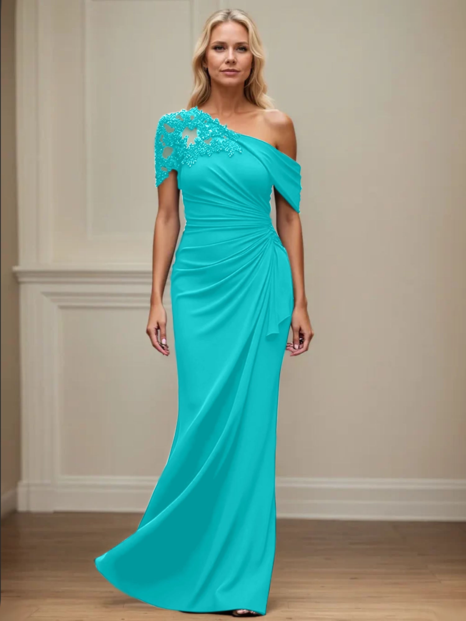 Trumpet/Meerjungfrau Mutter-der-Braut-Kleid mit asymmetrischem Schnitt und Applikationen