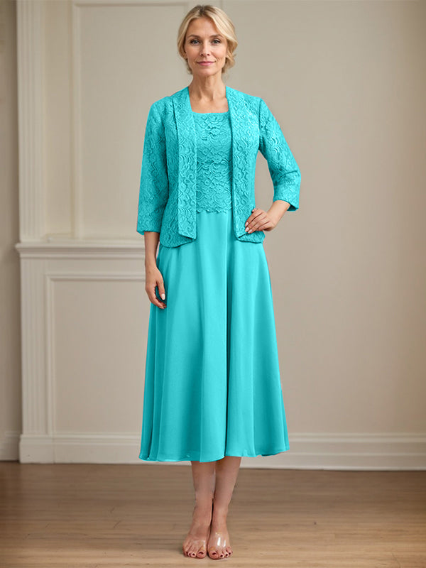 A-Linien Kleid mit Rundhalsausschnitt, tea-länge, Spitze und Chiffon, Mutter der Braut Kleid