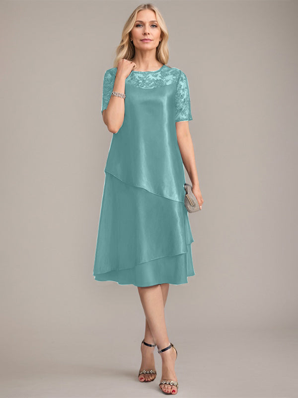 A-Linien Rundhals knielanges Mutter der Braut Kleid mit Applikationen & Pailletten