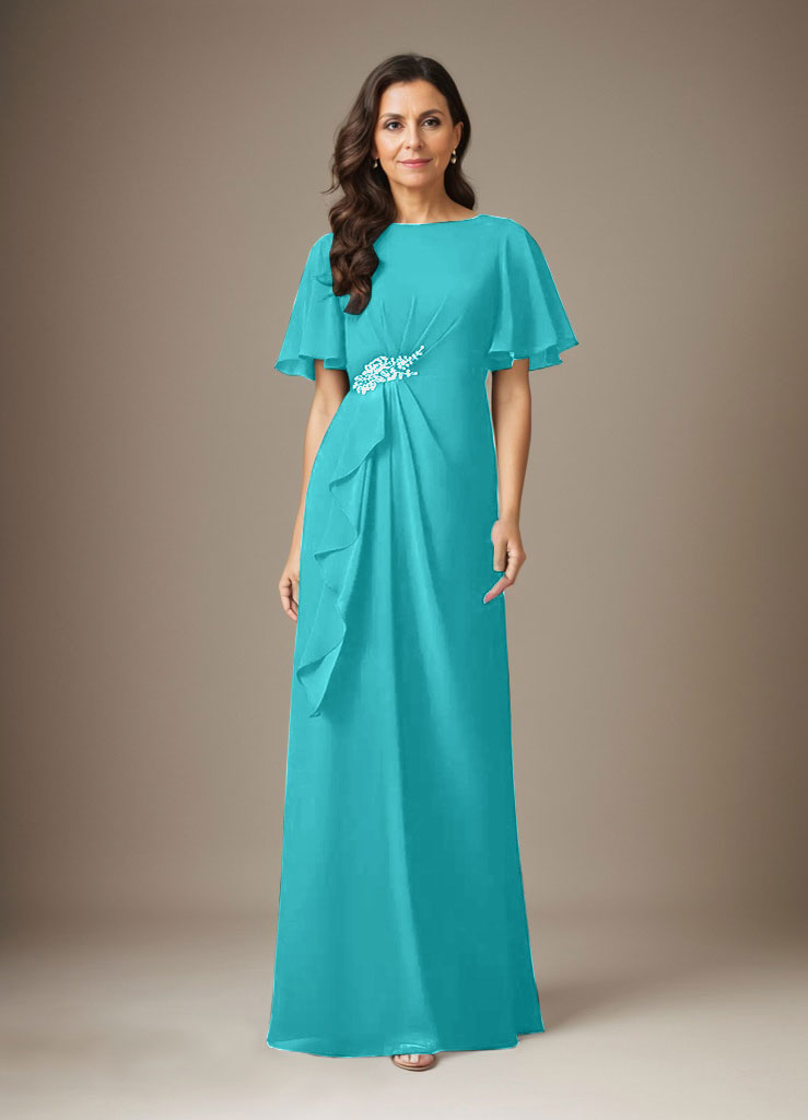 Dunkelmarineblaues Etuikleid mit Perlenbesatz aus Chiffon