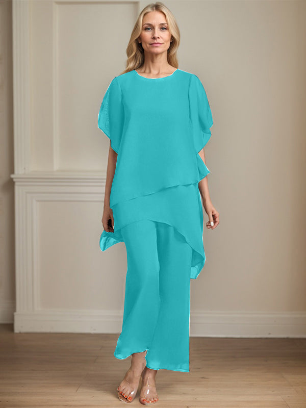 Combinaison/pantalon séparé en chiffon à col rond longueur cheville robe mère de la mariée