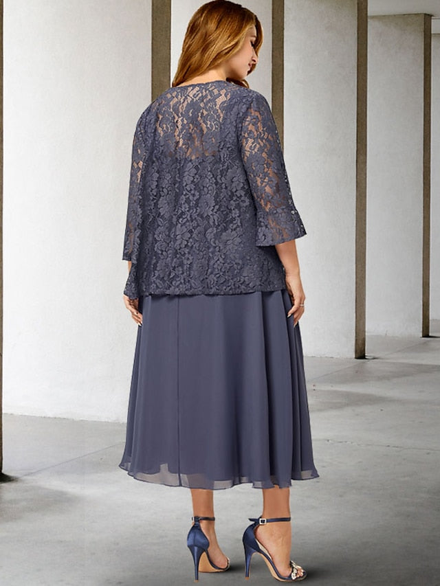 Vestidos de mãe da noiva em linha A/princesa com alças finas e comprimento tea