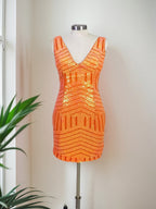 V-Neck Sequins Mesh Sleeveless Short Homecoming Dress