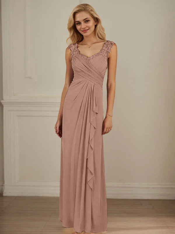 Champagner A-Linien Herzausschnitt Falten Mesh Kleid