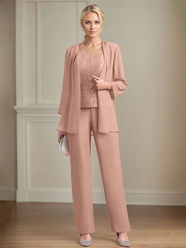 Combinaison mère de la mariée en chiffon, col carré, sans manches, longueur au sol