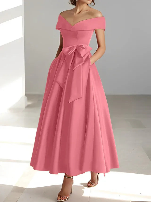 A-Linie/Prinzessin Schulterfreies Ärmelloses Knöchellanges Kleid der Brautmutter mit Taschen