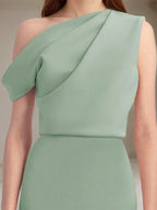 Mist Green Satin One Shoulder Sleeveless Floor Length Formal Dress