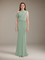 Mist Green Satin One Shoulder Sleeveless Floor Length Formal Dress