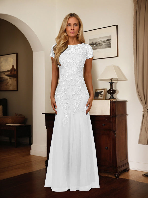 Dark Navy Mermaid Scoop Sequins Tulle Dress