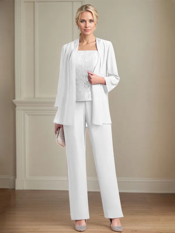 Combinaison mère de la mariée en chiffon, col carré, sans manches, longueur au sol