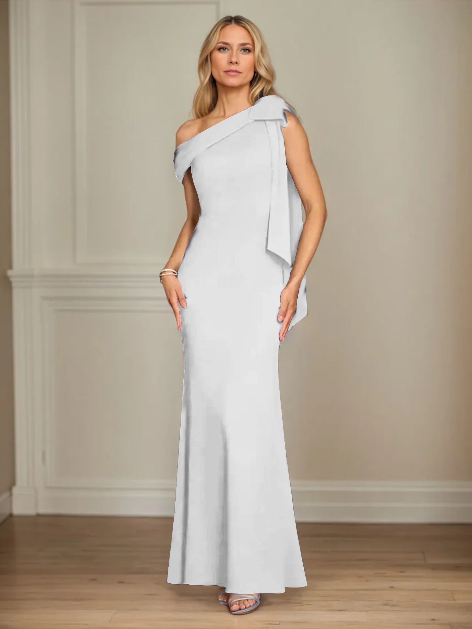 Trumpet/Mermaid Ein-Schulter Ärmelloses Stretch-Crêpe Kleid für die Brautmutter mit Schleife