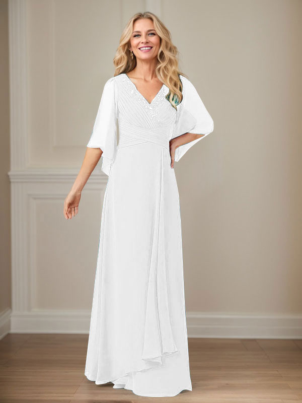 A-Linien V-Ausschnitt langes Pailletten-Chiffon Mutterkleid