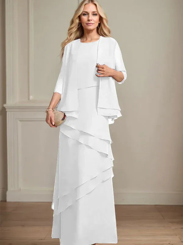 Schmaler Schnitt Ausschnitt bodenlanges Chiffon Kleid für die Brautmutter
