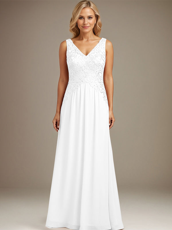 Bordeauxrotes A-Linien-Kleid mit V-Ausschnitt, bodenlang, aus Spitze und Chiffon, Mutter der Braut Kleid