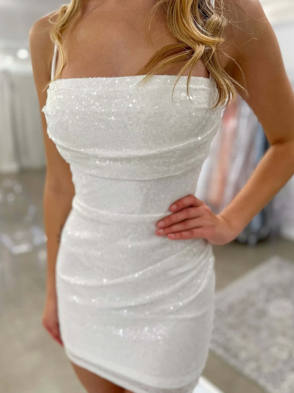 Robe de bal à corset pailleté scintillant, bretelles spaghetti, robe de soirée