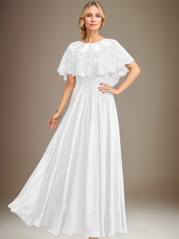 A-Linien Spitzen-Chiffon-Mutter-der-Braut-Kleid mit Bootsausschnitt, bodenlang und Applikations-Pailletten
