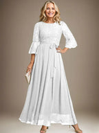 A-line Scoop Ankle-Length Lace Chiffon Mother of the Bride Dress With Bow