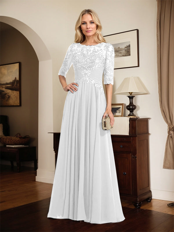 A-Linien Ausschnitt Illusions-Bodenlanges Chiffon-Spitzenkleid für die Mutter der Braut mit plissierten Pailletten