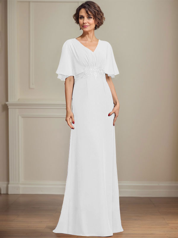 A-Linien Chiffon Mutter-der-Braut-Kleid mit V-Ausschnitt, bodenlang, mit plissierten Pailletten-Applikationen und Spitze