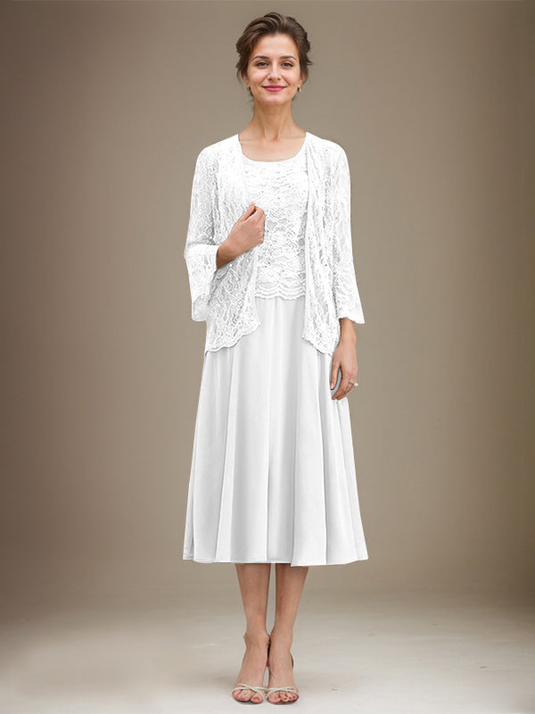A-Linien Spitzen-Chiffon-Brautmutterkleid mit V-Ausschnitt, tea-length, mit Pailletten