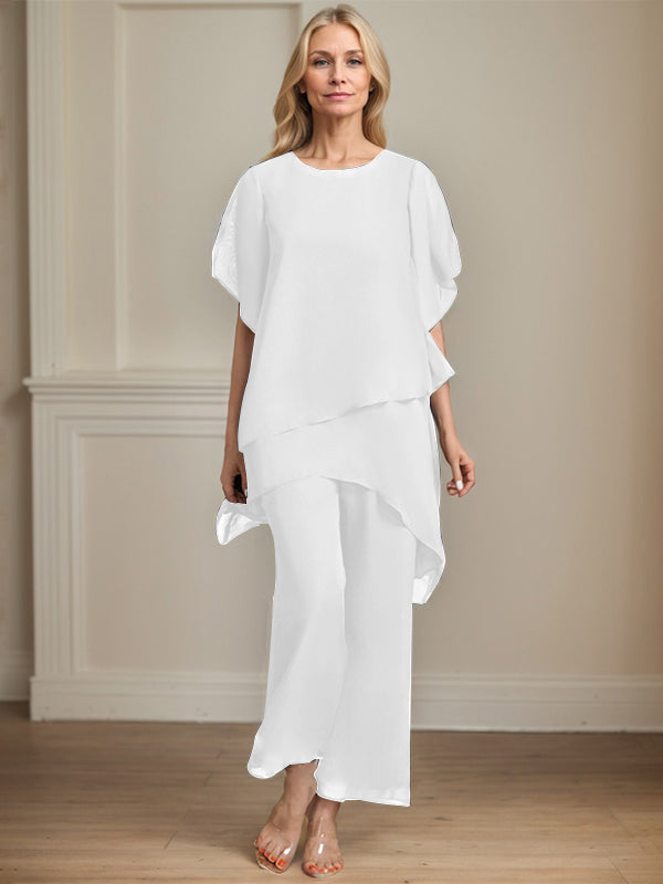 Combinaison/pantalon séparé en chiffon à col rond longueur cheville robe mère de la mariée