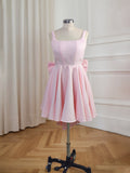 White A Line Short Homecoming Dress with Back Bows
