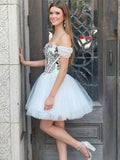 White Chic A Line Off the Shoulder Corset Homecoming Dress