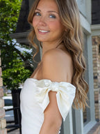 White Off The Shoulder Short Homecoming Dress with Bow