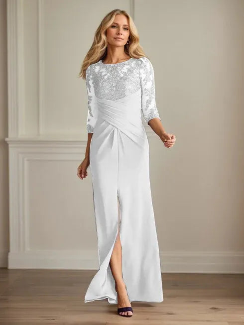 Pflaumenfarbenes eng anliegendes Spitzen Stretch Krepp Kleid für die Brautmutter