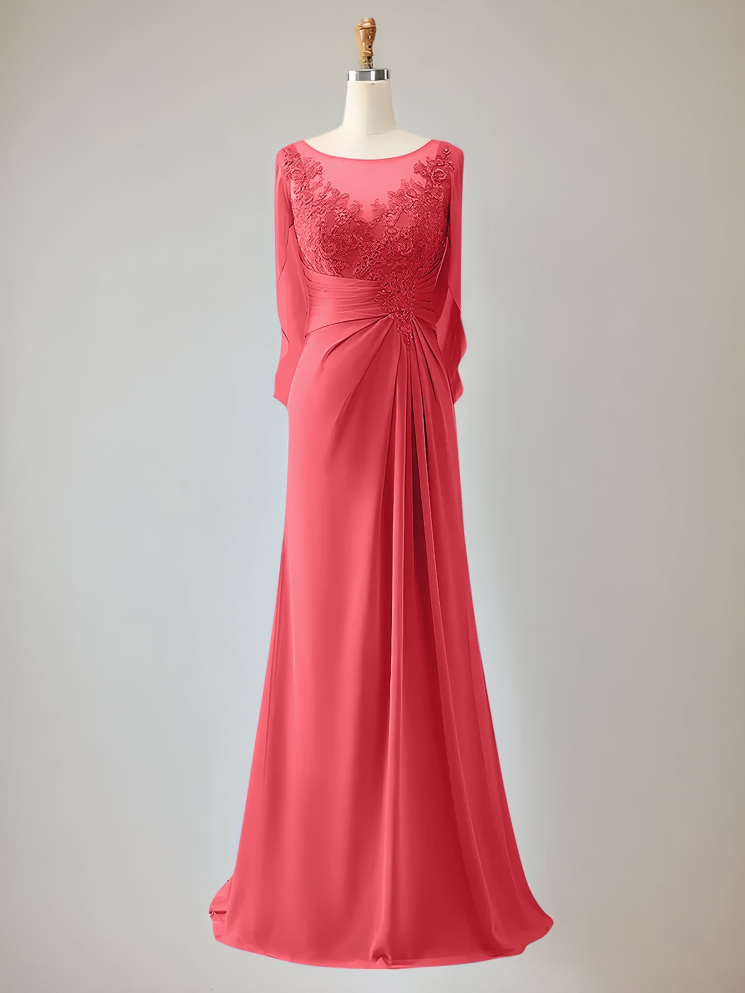 Trumpet/Mermaid Chiffon-Mutter-der-Braut-Kleid mit Rundhalsausschnitt, 1/2-Ärmeln und Perlenbesatz