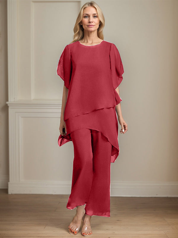 Combinaison/pantalon séparé en chiffon à col rond longueur cheville robe mère de la mariée