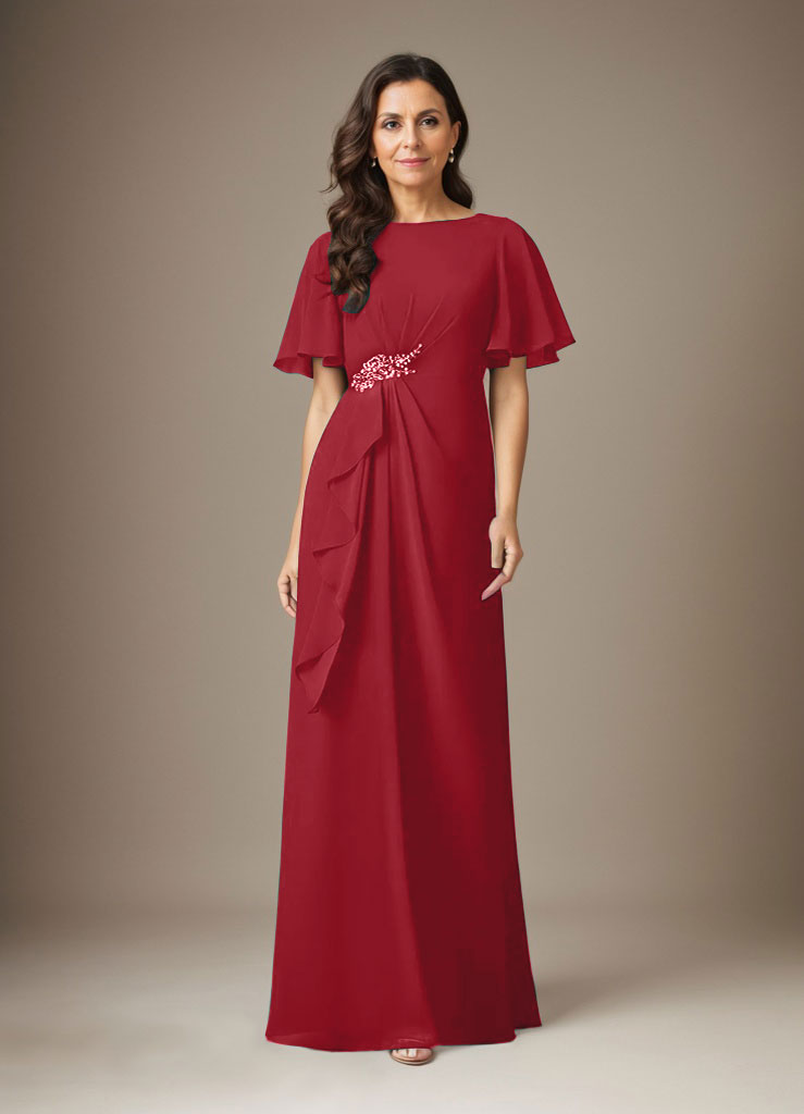 Dunkelmarineblaues Etuikleid mit Perlenbesatz aus Chiffon