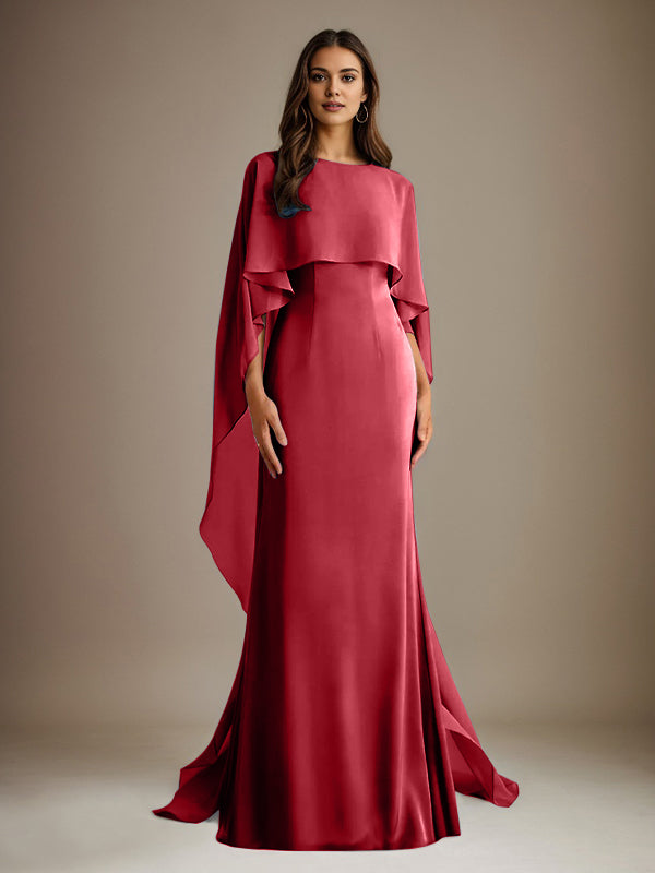 Etuikleid/Säulenkleid Bootsausschnitt bodenlanges Chiffon Mutter-des-Braut-Kleid mit kaskadierenden Rüschen